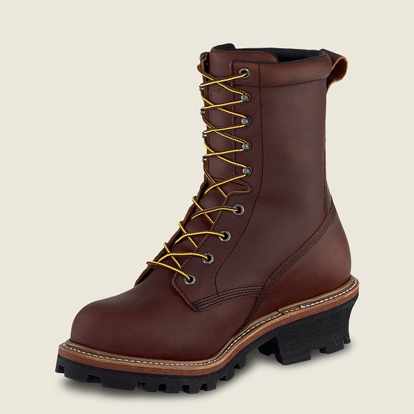 Red Wing Mens Work Boots - Loggermax - 9-inch Insulated Waterproof Soft Toe Logger - Brown - OXI7054